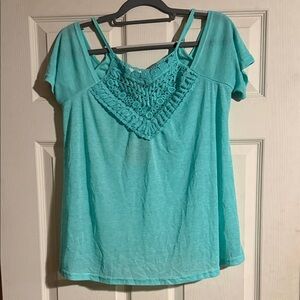 BiBi Aqua Crochet Cold-Shoulder Tank Top
